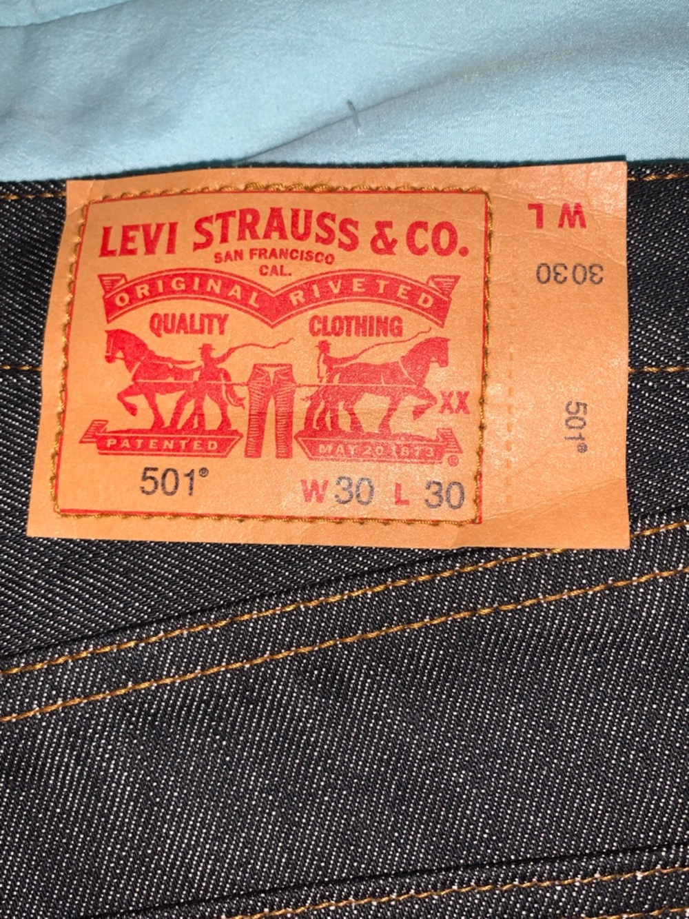 Levi's Straight-Leg Dark Indigo Raw Denim Jeans 501 - Picture 2 of 3